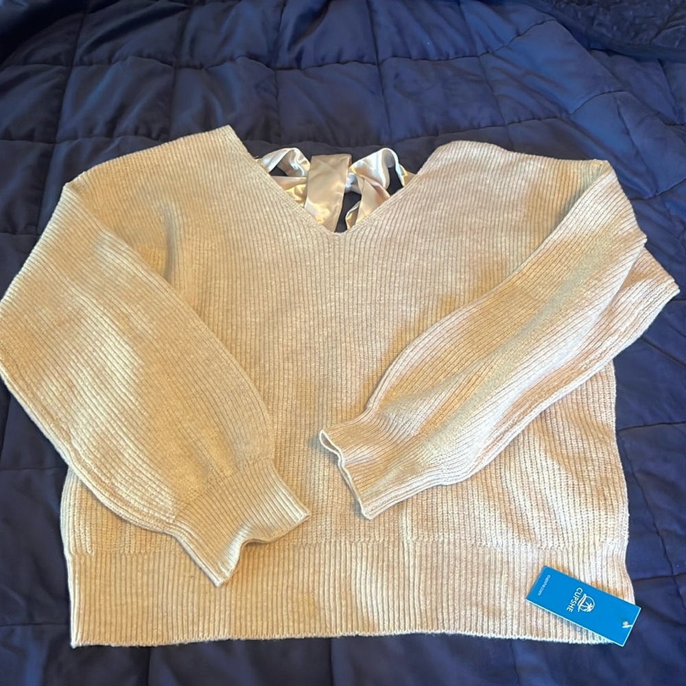 Long Sleeve V-Neck Bow Sweater - NWT
